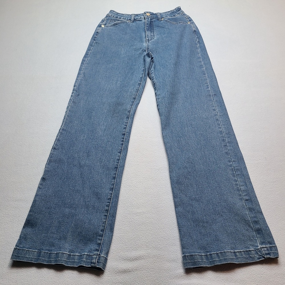 ETTELO Flare Jeans Womens Size 8 Blue Excellent High Rise Wide Leg